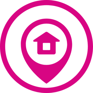 Icon with house in a pin, as seen on digital maps.