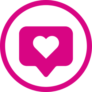 Icon showing a heart in a text bubble. Typical social media symbol.